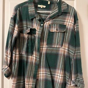 Gilded Intent Teal and Red Plaid Shirt